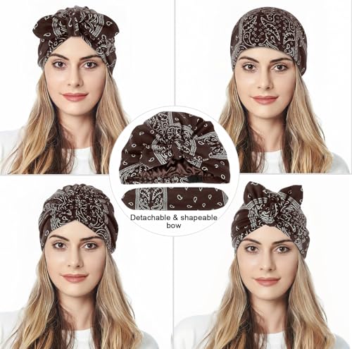 Image of Ababalaya Satin Lined Beanies for Women Chemo Headwear Silky Lined Cotton Sleeping Cap