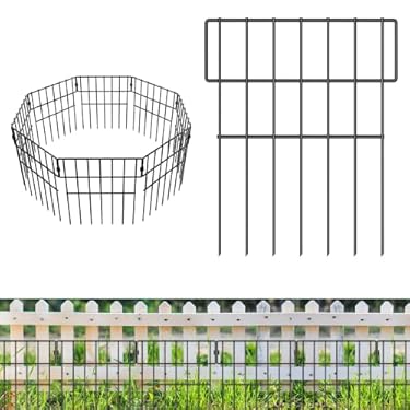 AMAZON - 19 Panels Animal Barrier Fence – No Dig Garden Decorative Fence Rustproof Metal Wire Panel Border for Dog Rabbits Ground Stakes Defense and Outdoor Patio, T Shape. Total Length 20.6 ft(L) X 17in(H)