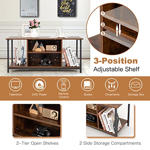 Tangkula Industrial Tv Stand For Tvs Up To 50 Inch, Entertainment Center Media Console Table With Adjustable Shelf & 2 Cable Holes, 3 Tiers Wood Television Stand Table For Living Room (Rustic Brown) #TOP4