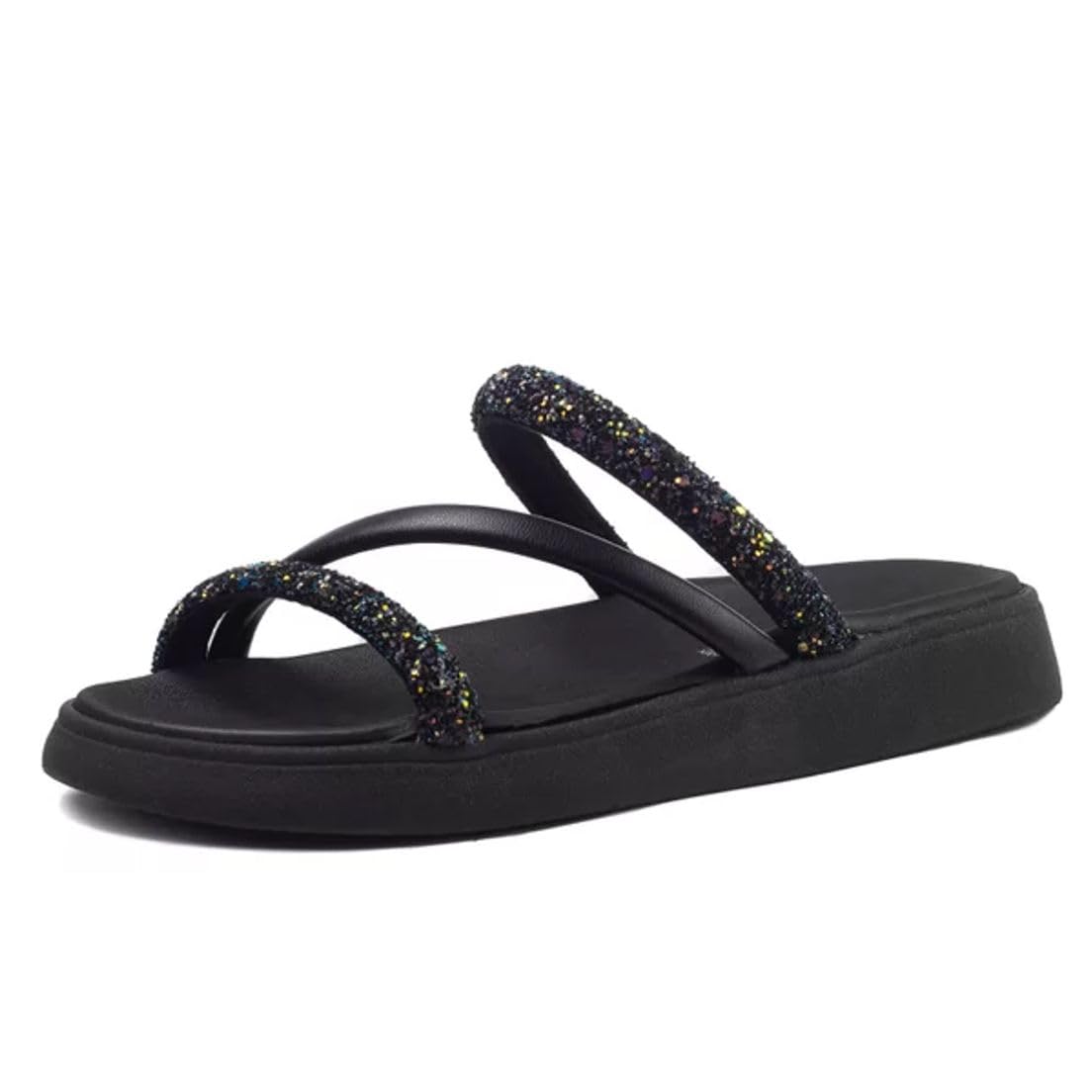 Chinelo Flatform Tira Tripla Multi Preto Moleca 5469.121