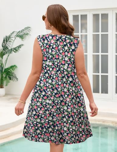 Image of JollieLovin Women Plus Size Curvy Summer Tank Sun Dresses Sleeveless Causal T-Shirt Dress Beach Swing Cover up(L-5X)