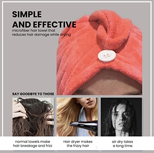 E&J Hair Towels For Women Ultra Absorbing Microfiber Hair Towel Wrap, Hair Drying Towel, 2 Pack 25X65Cm Eco-Friendly, Long Lasting Fabric Turban For Drying Wet Long Thick Hair, Rose Red And Blue #TOP2