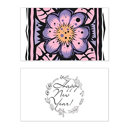 Tarjeta de felicitación elegante en color morado para celebrar el Año Nuevo con arte