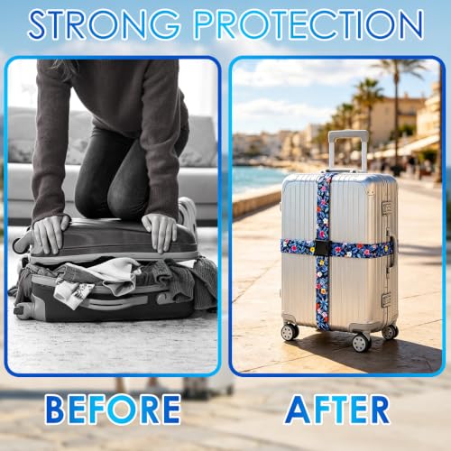 Image of Gutsdoor 2 Pack Luggage Straps for Suitcases, Adjustable Travel Belt, Suitcase Straps with Dual Lock, Quick Release, Over Handle, Luggage Connector Straps & Bright Luggage Belt. (Island Bloom)