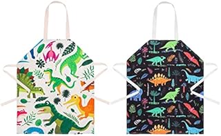 AKlamater 2 Pcs Kids Cooking Aprons,Dinosaur Kitchen Child Chef Aprons, Adjustable Linen Aprons for Cooking Baking Art Painting Gardening Wear