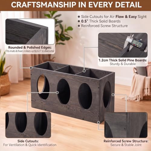 Image of Sintuff Vintage Wood Yoga Mat Holder Storage Organizer Floor Standing Foam Roller Holder Rack for Home Yoga Mats Gym Sports Exercise Accessories Dumbbell Resistance Bands