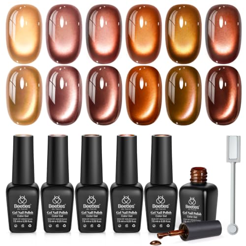 Image of Beetles Fall Cat Eye Gel Nail Polish Set - Gilded Leaves 6 Colors