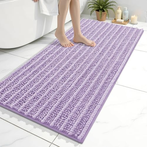 Image of Arotive Luxury Bathroom Ruuner Rugs 47x24, Extra Soft Thick Absorbent Shaggy Chenille Bath Rugs, Machine Wash Dry, Bath Mats for Bathroom Floor, Tub and Shower, Home Decor Accessories, Light Purple