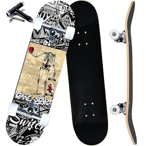 Image of Pro Complete Skateboards for Beginners Girls Boys Kids Youths Teens Adults 31 inchx8 inch Skate Boards 7 Layers Canadian Maple Double Kick Deck Concave Longboard