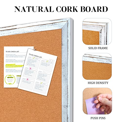 Amusight Cork Bulletin Board, Vintage Wooden Frame White, 36" X 24" Bulletin Board For Wall, Perfect For Home, School, Office Display Photo, Notes, 10 Pins #TOP1