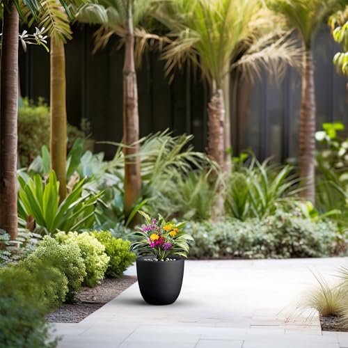 Image of Kante Small Round Bowl Black Concrete Planter 10 inch Dia, Outdoor
