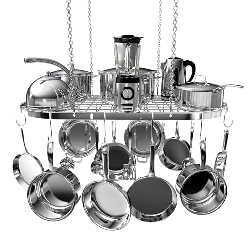 Vdomus Hanging Pot Rack - Ceiling Mount Kitchen Organizer for Pots and Pans with 15 Hooks - 33 x...