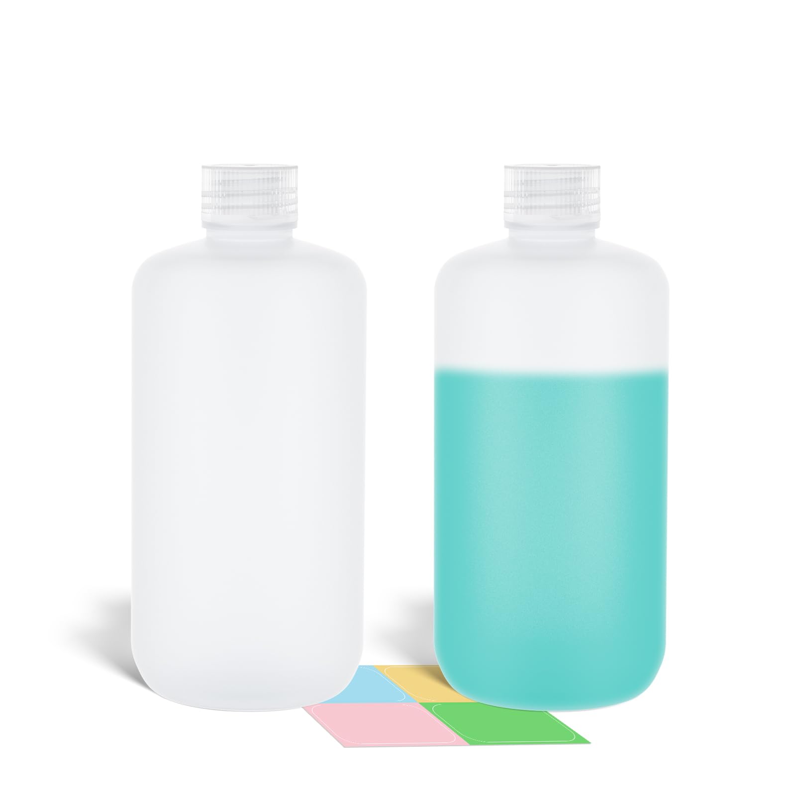 ASEVAT 500ml/16.9 oz Narrow Mouth Round Chemical Container, Plastic Leak Proof HDPE bottle, Lab Reagent Bottles, Water Sample Bottles (2 Pcs)