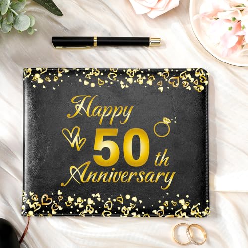 Image of Patelai Wedding Anniversary Guest Book Decorations Guest Book Sign Alternative 50th Commemoration Day Party Favors with Pen, 112 Pages (Popular Models)
