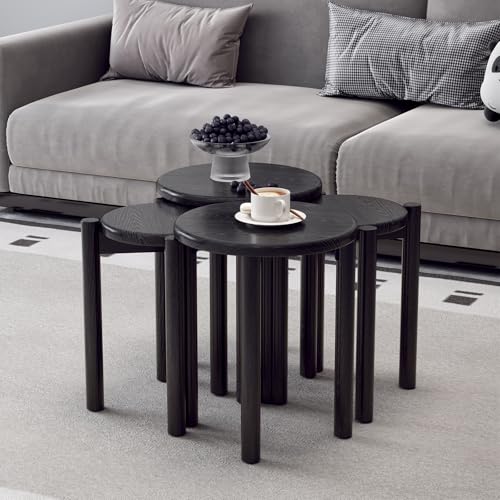 Image of Bar Stools Set of 4, Stackable Stools,Wood Stool,18 Inch Stool,Stacking Stools,Nesting Stool,Classroom Stools,Sturdy and Durable,No Installation Required,Top Stackable Round Stools (Black)
