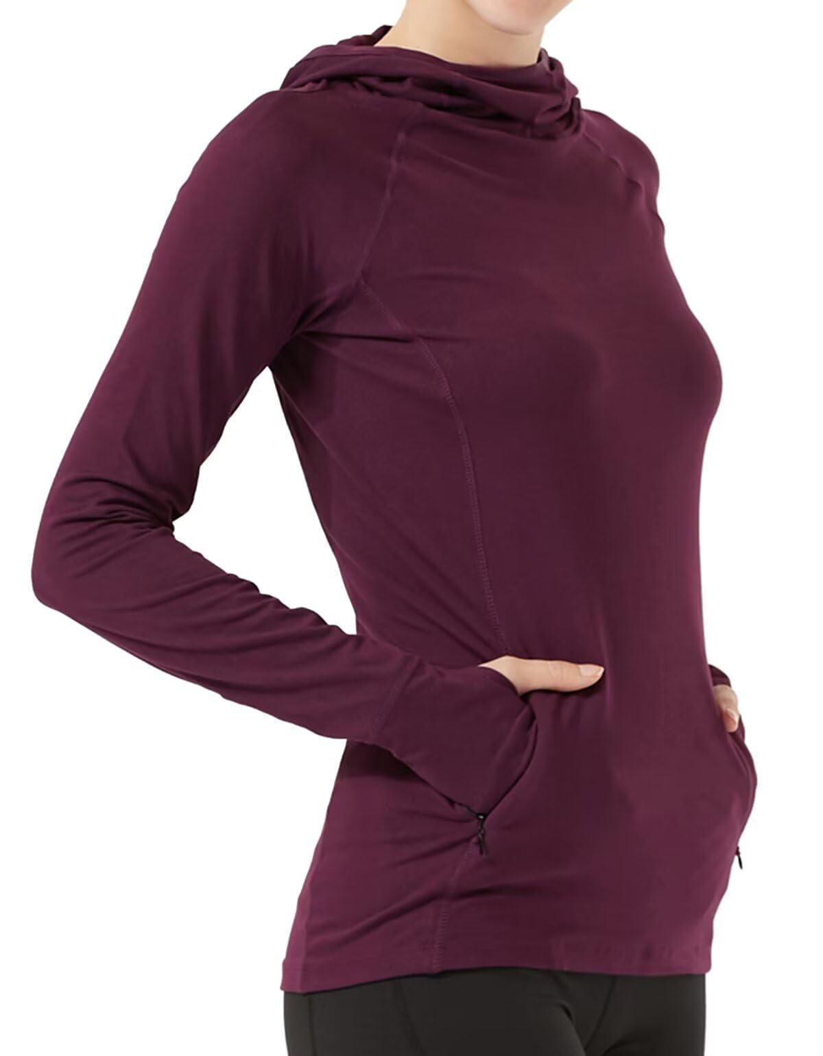 HDTIYUYP Laufshirt Damen Langarm Sportshirt mit Kapuze, Atmungsaktiv Funktionsshirt Damen Langarm Wandershirt UV Schutz mit Daumenlöcher