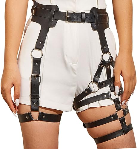 Leather Leg Harness Punk Black Garters Belts Rave Club Party Thigh Holster Leg Chain Body Jewelry for Women