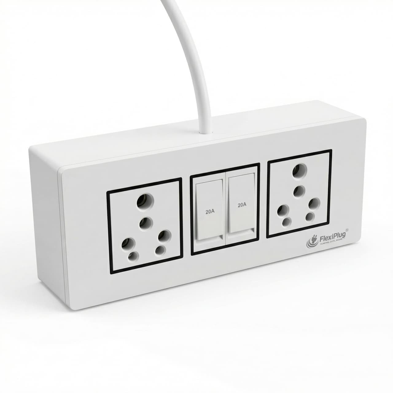 Electric Extension Board - 16A/20A + 16A/20A with Two Switch and Heavy Duty, 2 Chinese Clay Socket 2 Meter Wire (2200W) (White), 240 Volts. (1616/2m)-image-44