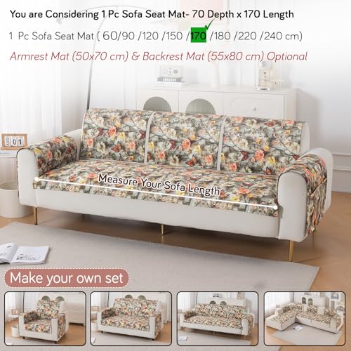 Image of HOKIPO 'Nature Muse' Premium HD Printed Holland Velvet Sofa Cover Mat for 1 /2 /3 Seater & L-Shape Sofa. Make Your Own Sofa Cover Set, Mat 70(D) x 170(L) cm, Butterfly Orchard (IN-917-D3)