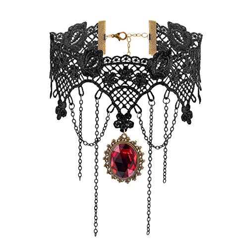 iWenSheng Halloween Costumes Jewelry for Women - Steampunk Black Lace Choker Necklace Gothic Jewelry Accessories Vampire Choker Necklace Costume for Teen Girls