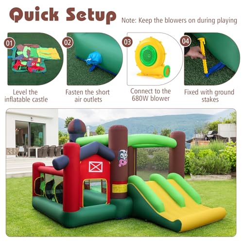 Maxmass Inflatable Bounce House, Kids Bouncy Castle with Slides, Ball Pit, Basketball Hoop, Pitching Game, Jumping Bouncer Playhouse for Indoor Outdoor Backyard (Farm Theme with Blower) - Image 4