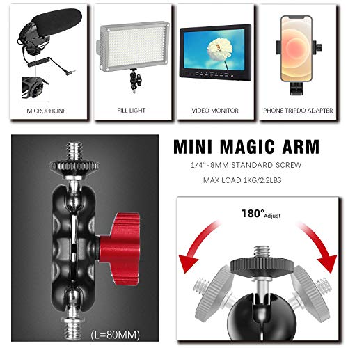 Lammcou Mini Tripod Ballhead 360 Degree Rotatable Tripod Head with Dual Kugelkopf Mini Magic Arm & Screw Coverter for DSLR Cameras Tripods Monopods Rig Vlogging Live Streaming Accessories