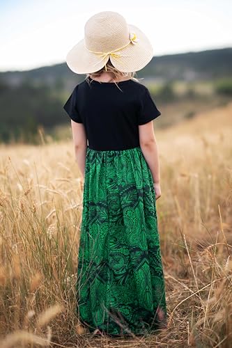 Image of Arshiner Girls Maxi Dress Long /Short Sleeve Casual Holiday Dress with Pockets for 5-13 Years