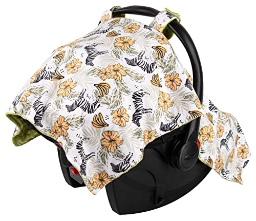 Image of Top Tots Deluxe Minky Baby Car Seat Cover - Tropical Zebra, 40 x 29 Inch Yellow Green