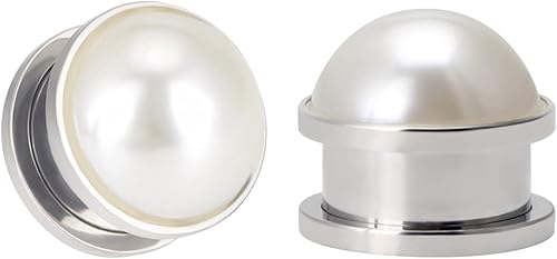 Miniatura 5 de Qmcandy 2 unidades de túneles de oreja de perlas de acero inoxidable, doble acampanada, tapones de tornillo para perforación 2G-58 pulgadas