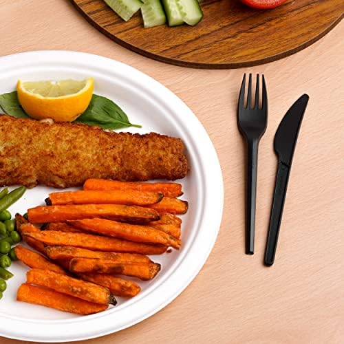 STACKABLES ~ 150 Pack Black Plastic Cutlery Set ~ Reusable Biodegradable CPLA Spoons Forks & Knives ~ Elegant Party Flatware Set for Wedding Picnic Home & Office
