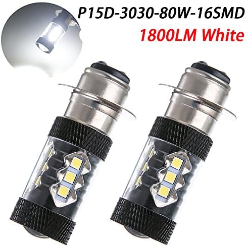 TABEN Extremely Bright 1800LM P15D H6M 80W High Power LED Motorcycle Driving Fog Tail Headlight Light Motorbike Lamp Bulb White 12-24V (Pack of 2)