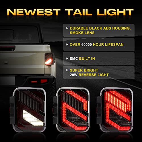 Image of LX-LIGHT Dark Smoke S Shape LED Tail Lights Brake Light Reverse Light Turn Signal Light Compatible with Jeep Gladiator JT 2019-2022