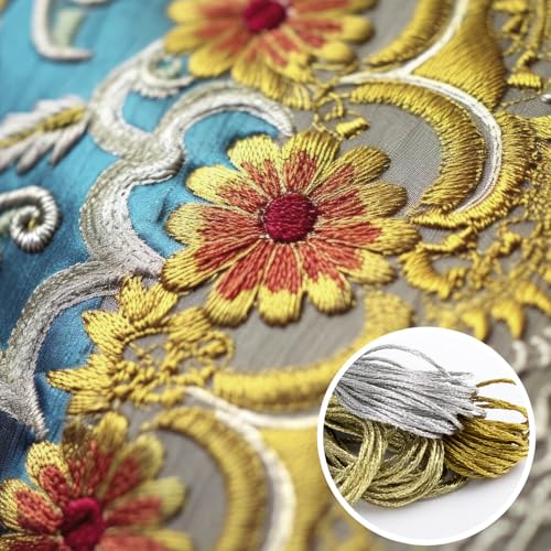 Image of 3 Skeins Metallic Embroidery Floss, Glitter Embroidery Thread String, Polyester Cross-Stitch Threads for Hand Embroidery, String Art, DIY Bracelet- Gold & Silver & Yellow