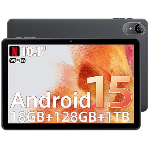 UBDXBD 10 Inch Tablet, 2026 Android 15 Tablets, 18GB+128GB, 1TB Expand, Widevine L1 Compatible Octa-Core Tablet with WiFi 6, 6000mAh Battery, Dual Camera(5MP+8MP)