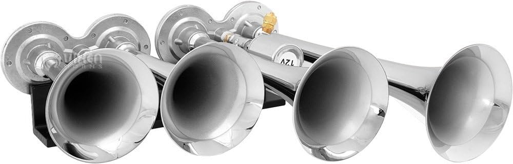 Vixen Horns Train Horn Kit for Trucks/Car/Semi. Complete Onboard System- 150psi Air Compressor, 1.5 Gallon Tank, 4 Trumpets. Super Loud dB. Fits Vehicles like Pickup/Jeep/RV/SUV 12v VXO8530/4124C