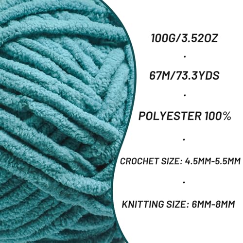 Image of 4 Pack Chunky Chenille Yarn for Crocheting, Baby Yarn for Crocheting Soft Blankets, Bulky Yarns for Crochet Amigurumi, 400g (297yds) Fluffy Velvet Yarns for Hand Knitting (4 Deep Cyan)