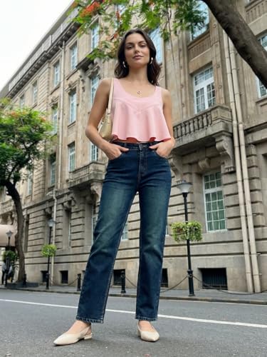 Image of Urbano Fashion Women's High Rise Straight Fit Washed Jeans Non-Stretchable