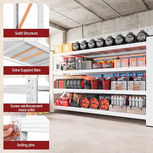 Image of RAVIGIN 5000LBS Storage Shelves,71 inch W Garage Shelving Heavy Duty Metal Adjustable Garage Shelves, Shelving Units Industrial Shelving for Warehouse,71 inch W x 24 inch D x 69 inch H,White