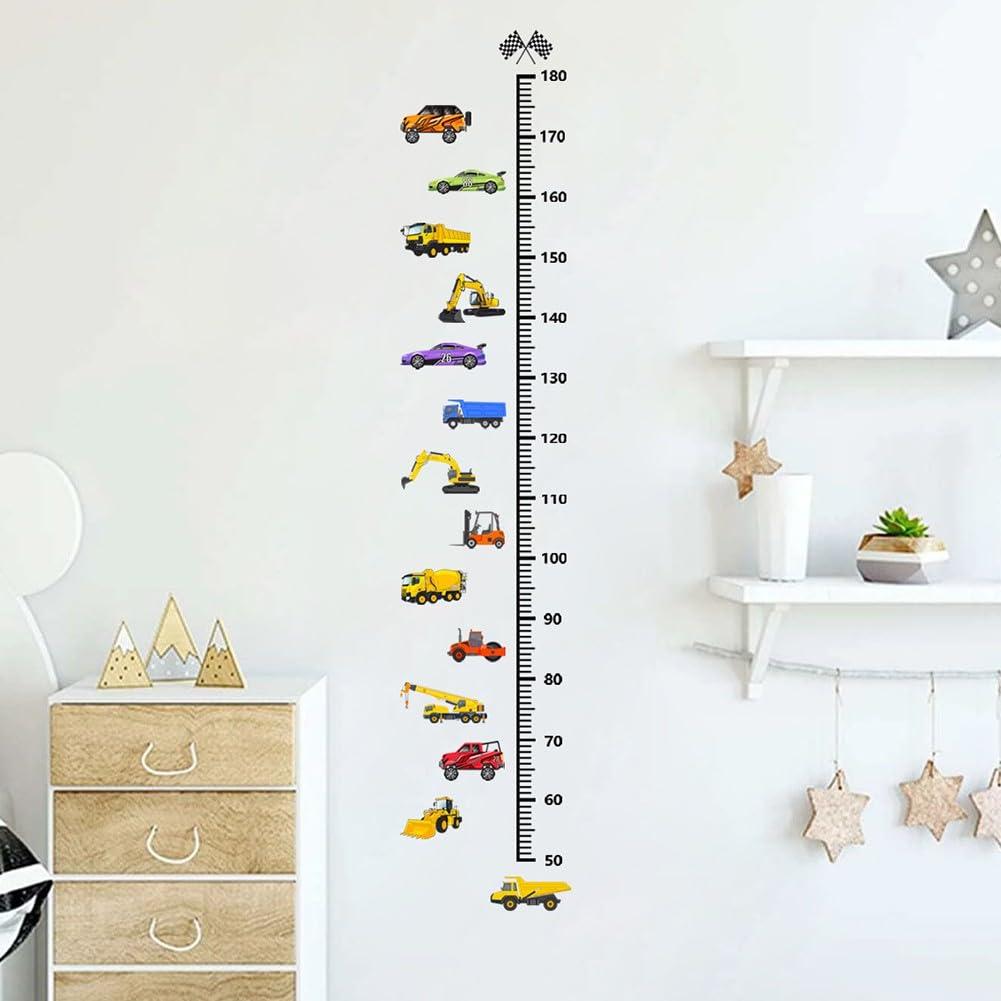 Gdfnmogo Car Themed Height Growth Chart Wall Sticker for Kids Room, Waterproof Vinyl Decal, 29x148cm Self- Children's Height Ruler Decor