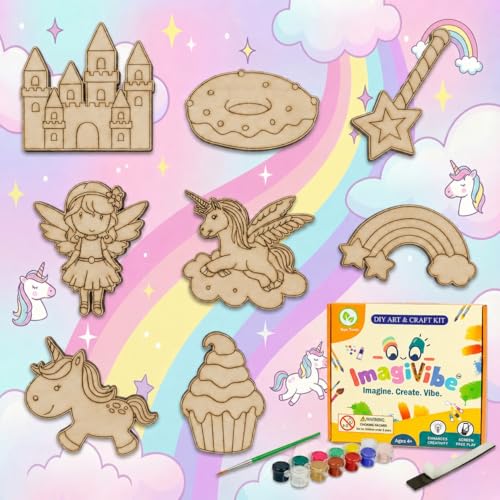 Image of ImagiVibe Paint Your Own Unicorn Fairy Tale Fridge Magnets Kit for Kids Girls | 8 MDF Cutouts DIY Painting Activity | Creative Screen-Free Art & Craft Kit | Made in India (Unicorn)