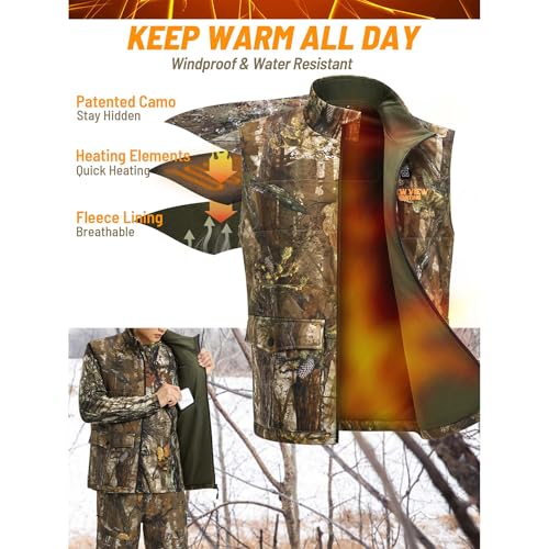 NEW VIEW Heated Hunting Vest for Men with 10000mAh Battery Pack, Camo Heated Vest for Hunting, Fishing, Winter, Outdoor