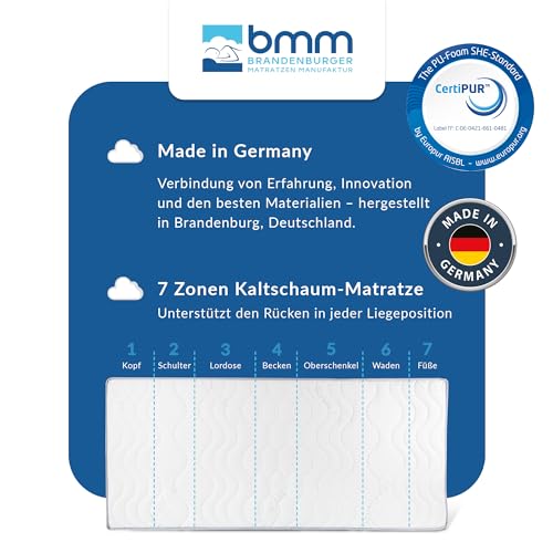 BMM Matratze 180x200cm Komfort 23 H4 extra fest/Kaltschaummatratze Öko-Tex...