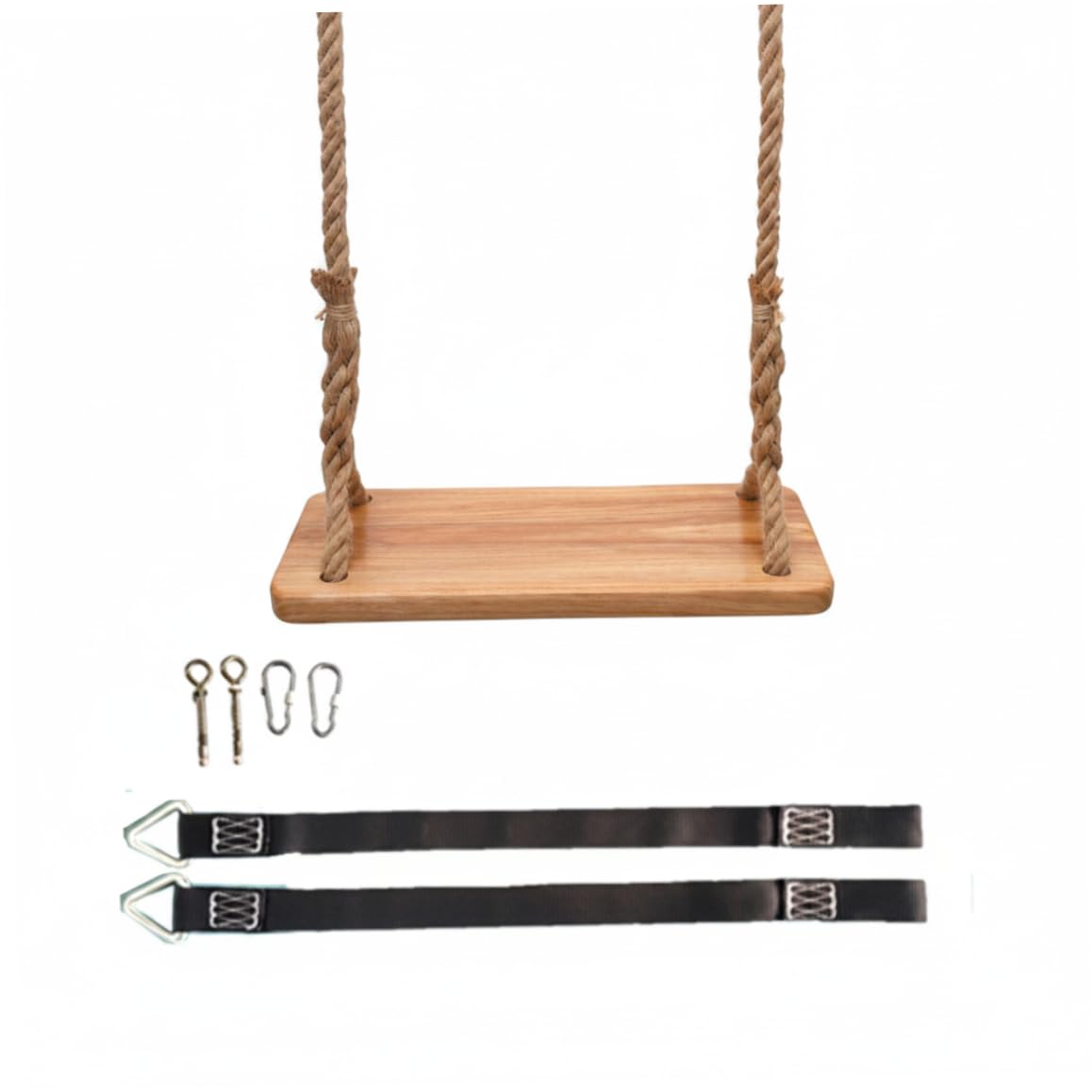 Columpio Trapecio, Columpio de Madera para Exteriores, Madera de Olmo Gruesa para niños con Cuerda Resistente y Piezas metálicas, Interior/Exterior para niños y Adultos, Asiento de 15, 75x6, 30 pulga