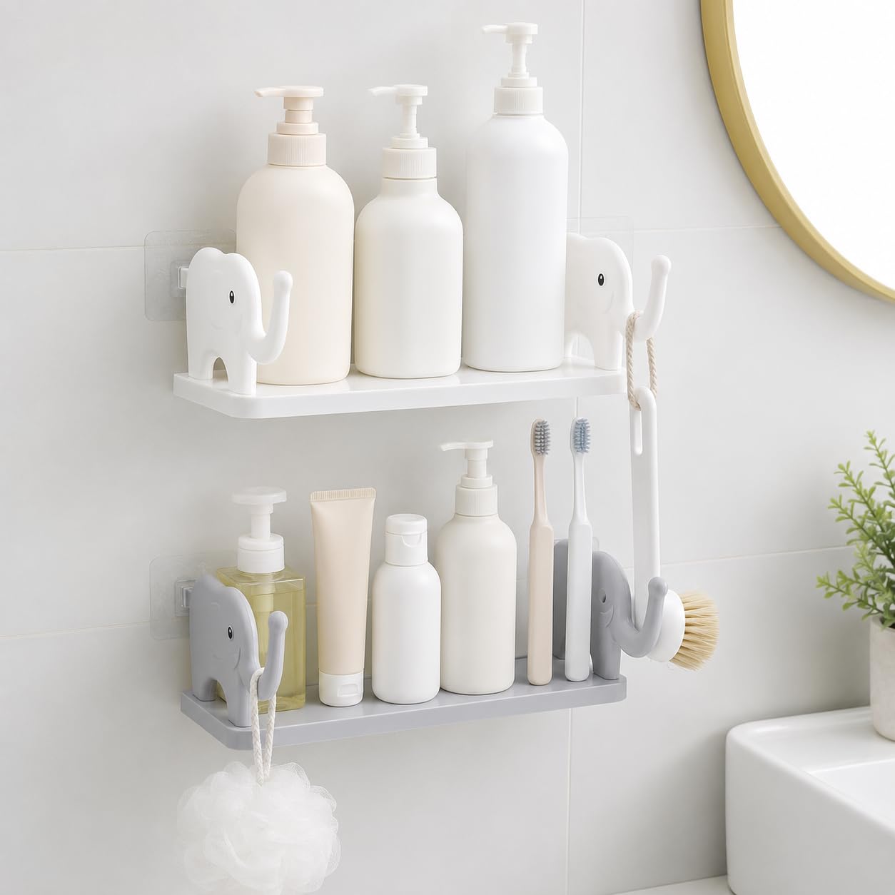 K.B. SALES Self Adhesive Elephant Shape Wall Shelf for Bathroom, Kitchen & Bedroom | Floating Wall Organizer for Shampoo, Soap, Toothbrush, Remote & Accessories | Plastic | White 2