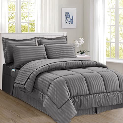 Parure de lit king coton gris drap housse couette 8 pièces - 3