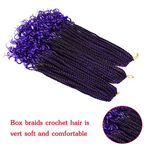 HVN-KVVM 18 Inch Senegalese Twist Crochet Hair with Curly Ends Purple Prelooped Goddess Box Braids Crochet Hair for Black Women(5 Packs,1B/Purple)