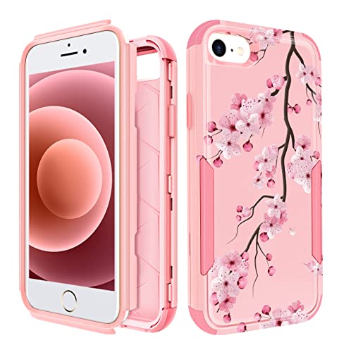 Plakill for iPhone SE Case 2020/2022/3rd Generation, for iPhone 8/7 Case, Heavy Duty Protective Blossom Cute Phone Cover for Women Men Girls Boys Hard Cases for iPhone 7/8/SE
