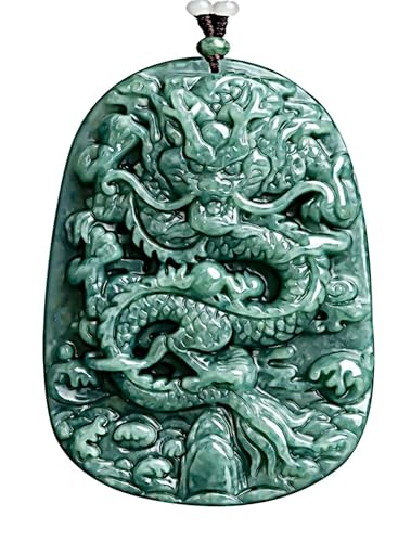 Natural Jade Dragon Pendant Necklace Grade A Untreated Burmese Jadeite Certified Hand carved Double-sided Delicate Carving Green Amulet for Men and Women