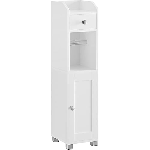 VASAGLE Small Bathroom Storage Cabinet, Toilet Paper Holder with Storage, Toilet Paper Storage Cabinet, Bathroom Organizer with Adjustable Shelf, Water-Proof Feet, for Small Spaces, White UBBC846P31
