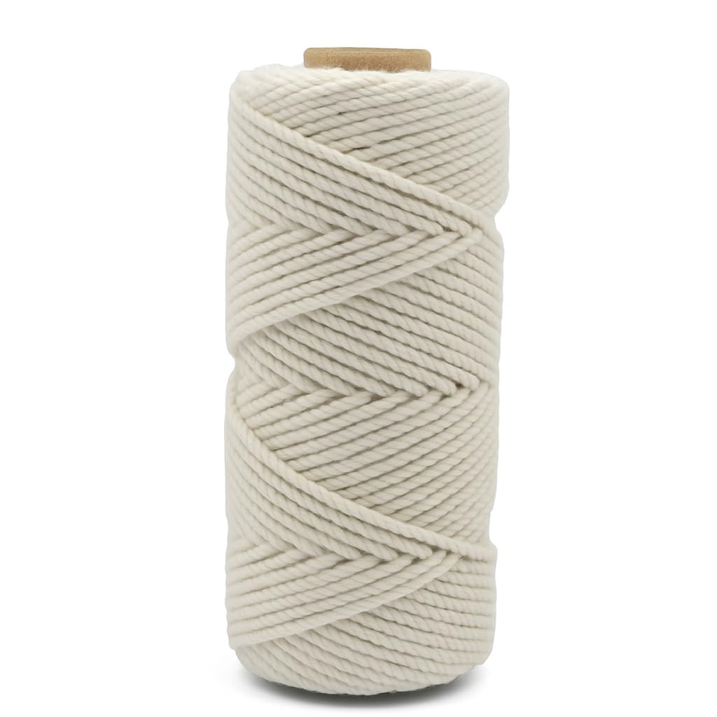 Bobbiny | 3 Ply Twisted Macrame Cotton Cord Dori (Roll Packaging) Thread for Macrame DIY and Other Projects | Off White | 2mm,50 Meter